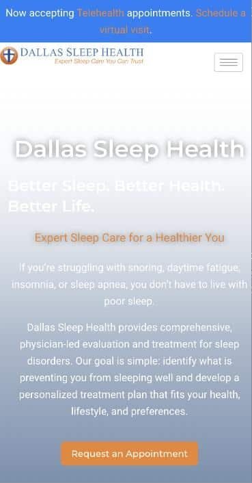 Dallas Sleep Health website on mobile