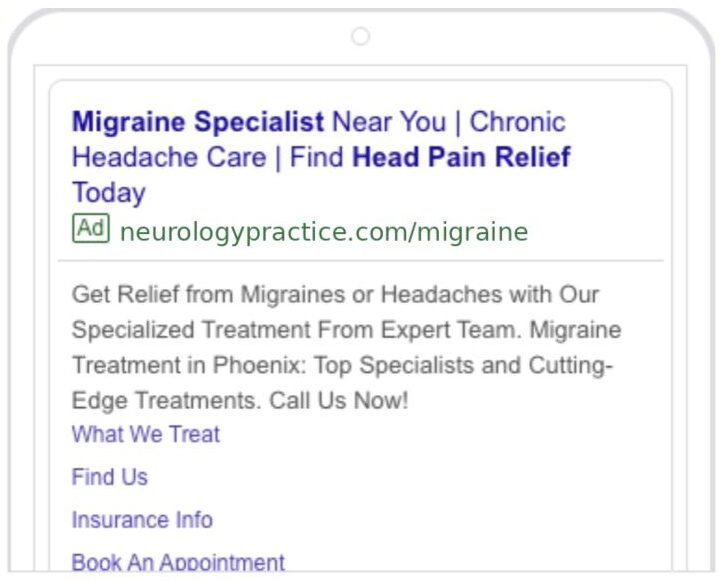 Google Search ad for migraine and headache care