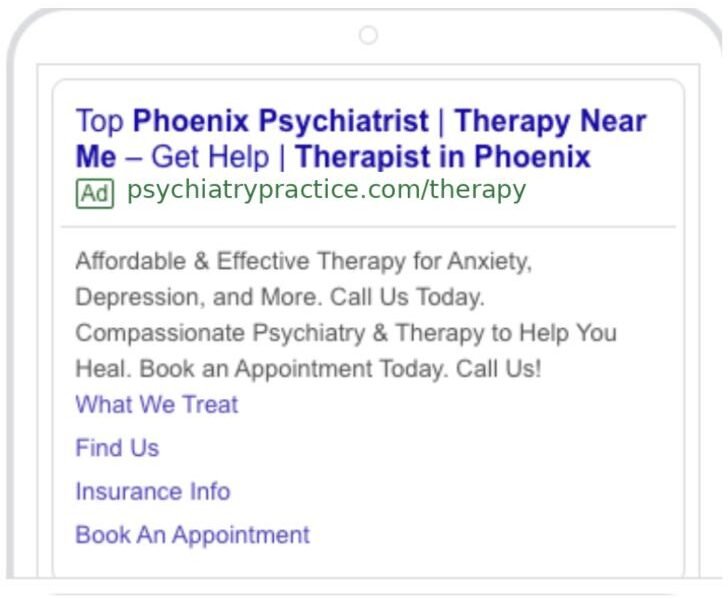 Google Search ad for a psychiatry practice