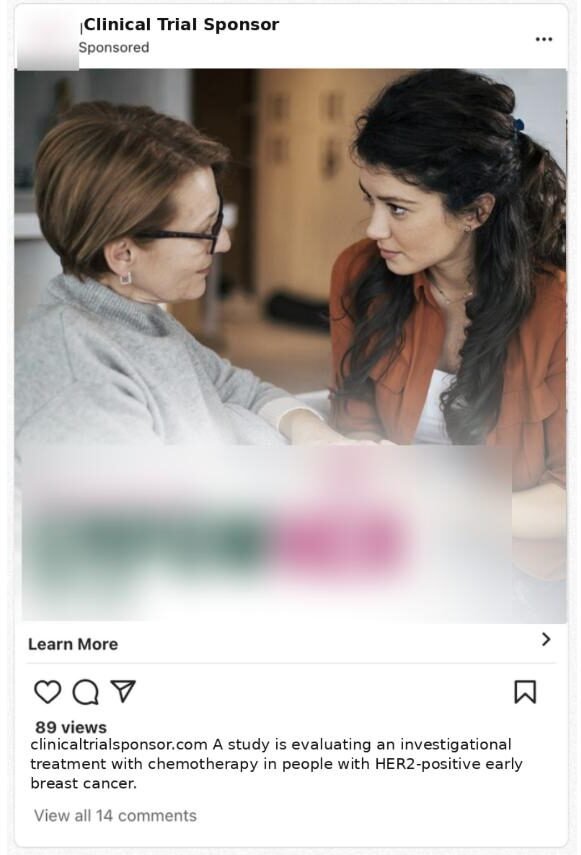 Instagram ad for a breast cancer clinical trial