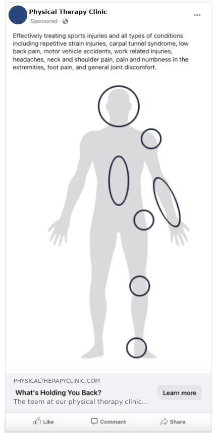 Facebook ad for a physical therapy clinic